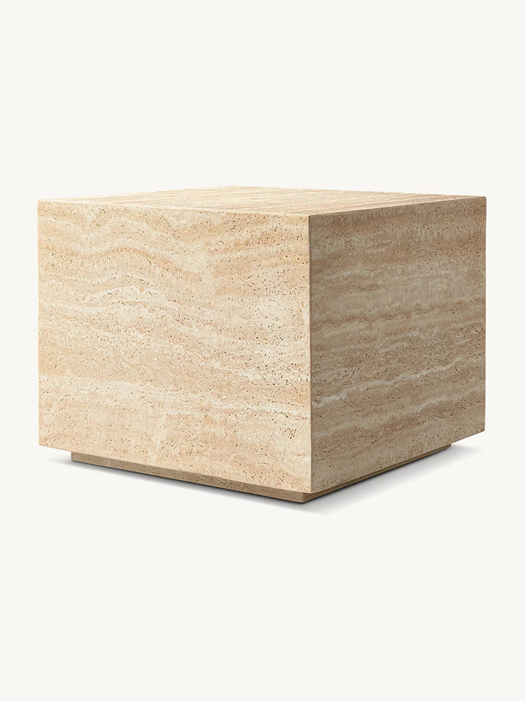 RH Italian Travertine Plinth Square Side Table