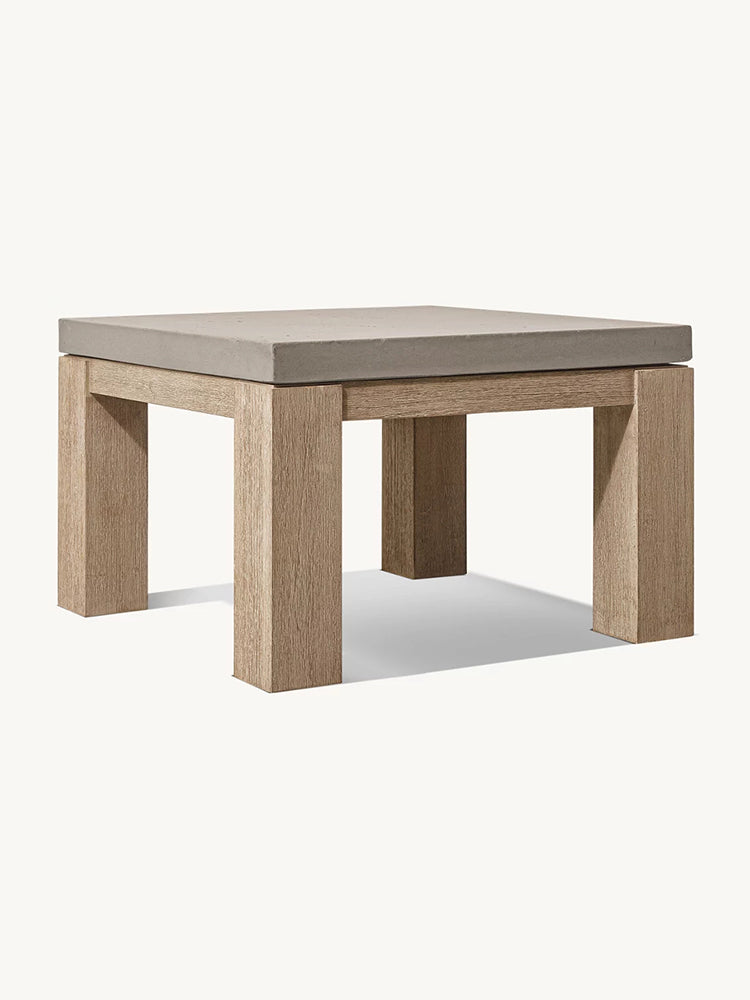 RH Belgian Trestle Concrete & Teak Square Side Table