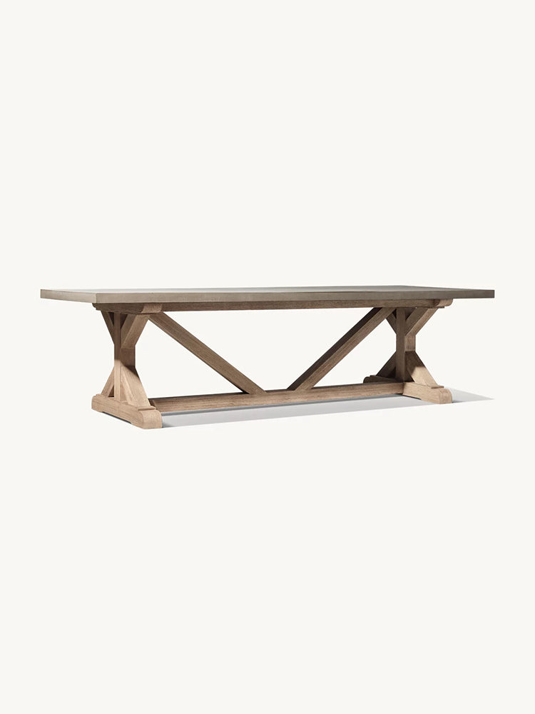 RH Belgian Trestle Concrete & Teak Dining Table