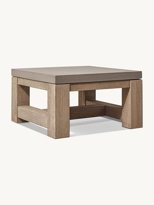RH French Beam Concrete & Teak Square Side Table