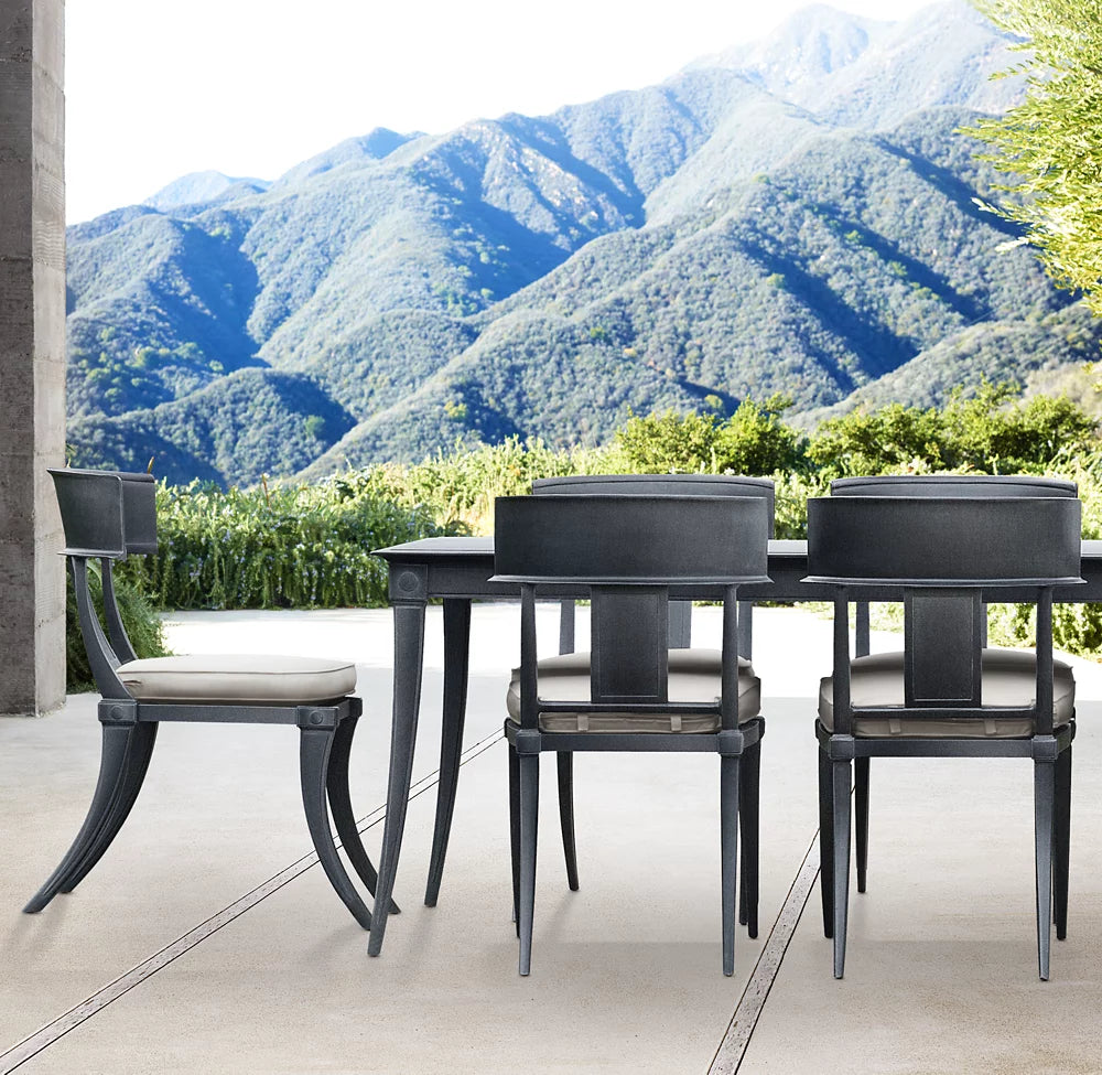 RH Klismos Cast Aluminum Rectangular Dining Table