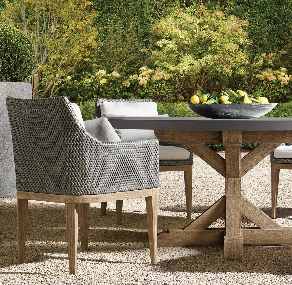 RH Belgian Trestle Concrete & Teak Dining Table