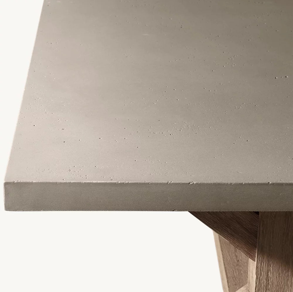 RH Belgian Trestle Concrete & Teak Dining Table