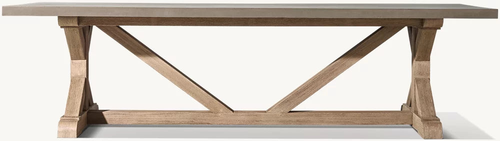 RH Belgian Trestle Concrete & Teak Dining Table