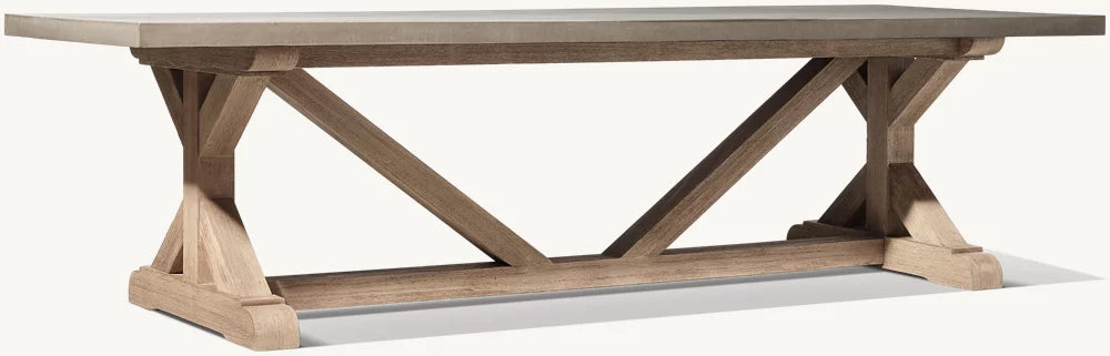 RH Belgian Trestle Concrete & Teak Dining Table
