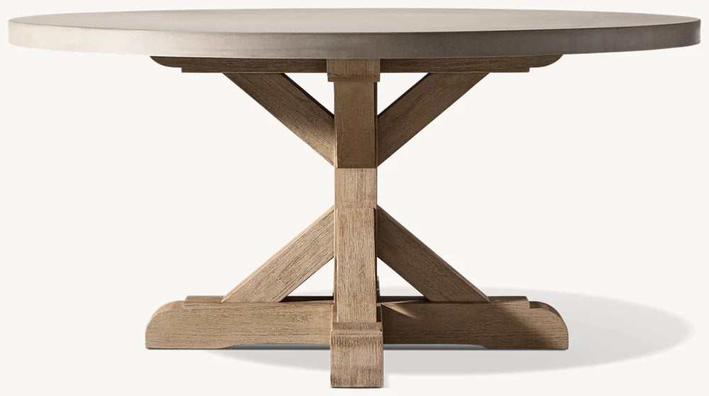 RH Belgian Trestle Concrete & Teak Dining Table