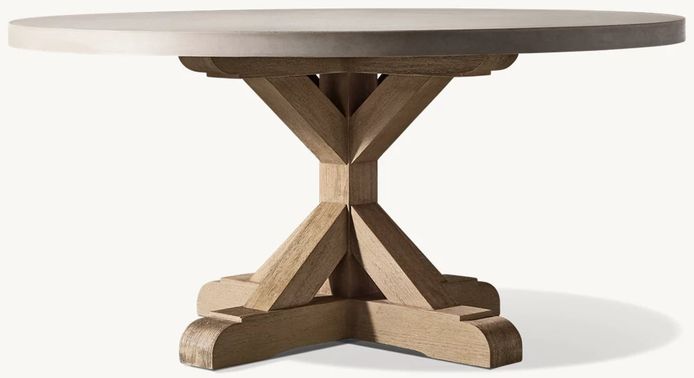 RH Belgian Trestle Concrete & Teak Dining Table