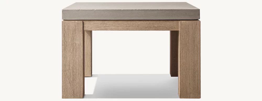 RH Belgian Trestle Concrete & Teak Square Side Table