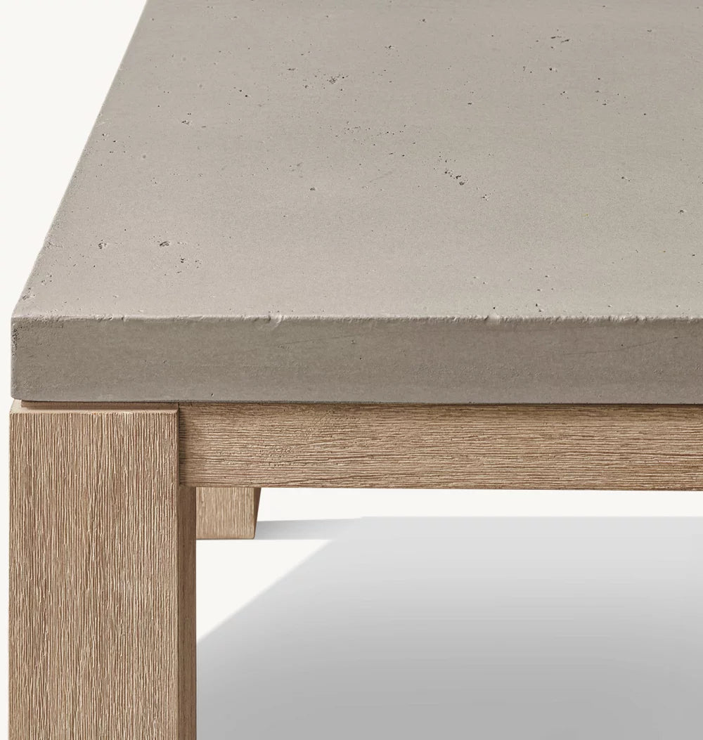 RH Belgian Trestle Concrete & Teak Square Side Table