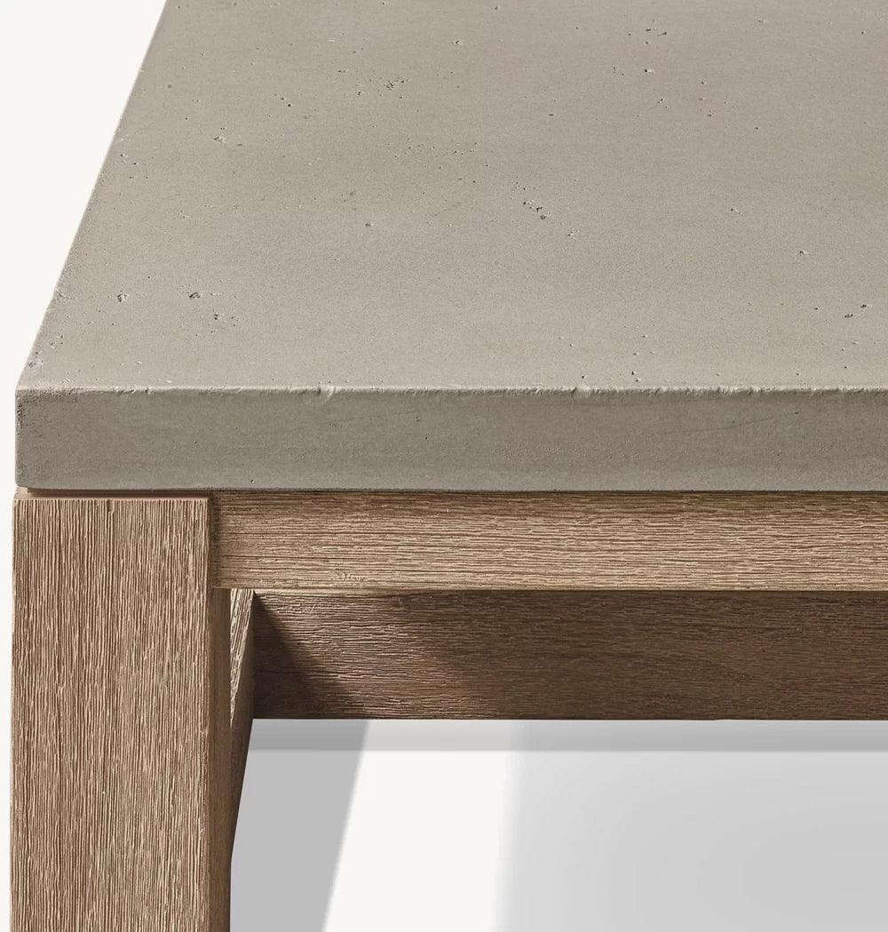 RH French Beam Concrete & Teak Square Side Table