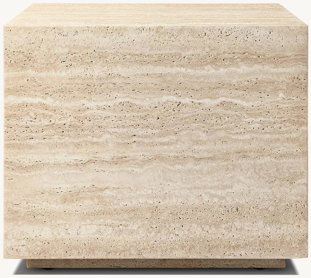 RH Italian Travertine Plinth Square Side Table