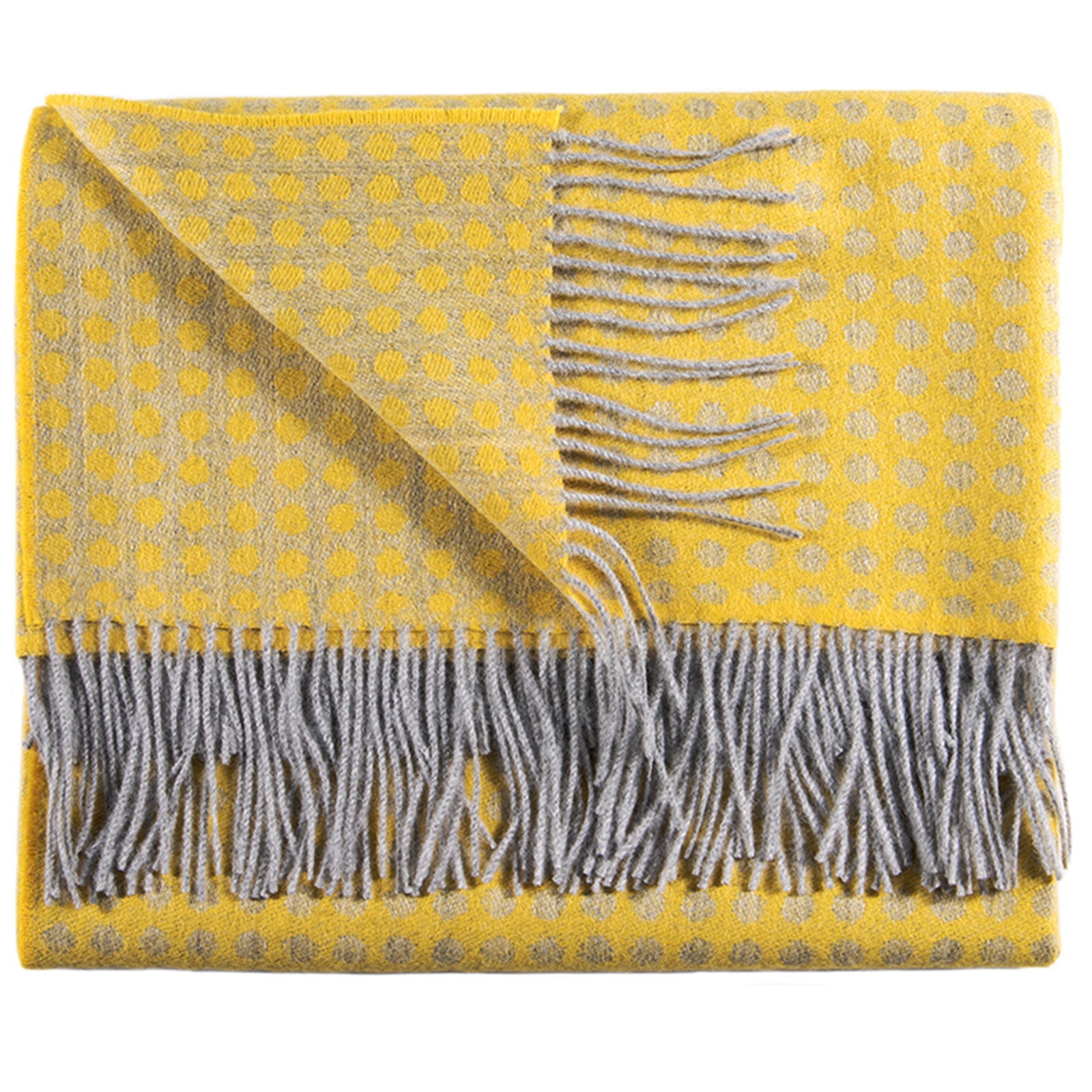 Aplaca Dotty Throw, Yellow & Grey daylight