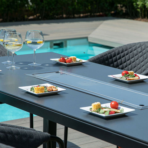 Pebble Outdoor 8 Seat Rectangular Dining Set with Fire Pit Table