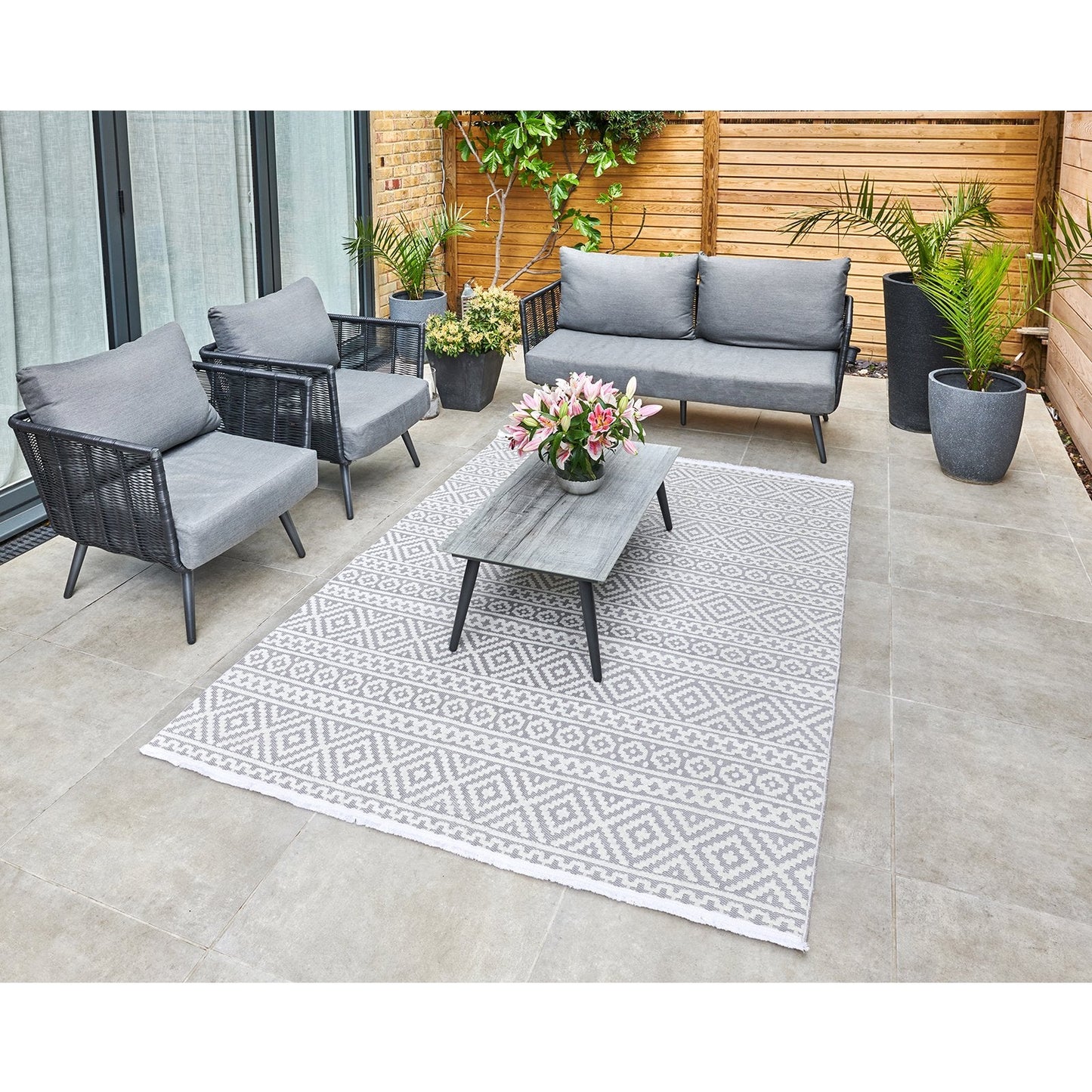 Jazz Silver Patterned Outdoor Rug