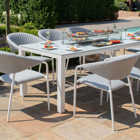 Pebble Outdoor 8 Seat Rectangular Dining Set with Fire Pit Table