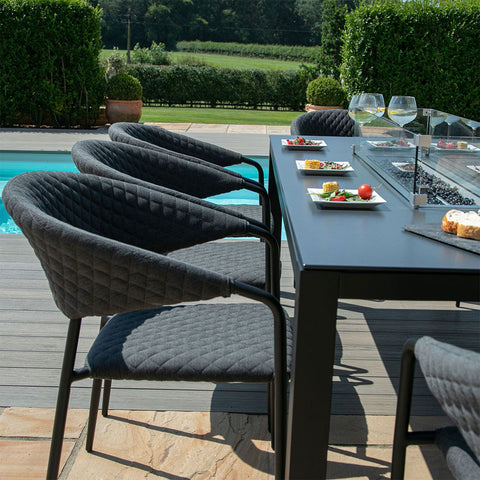 Pebble Outdoor 8 Seat Rectangular Dining Set with Fire Pit Table