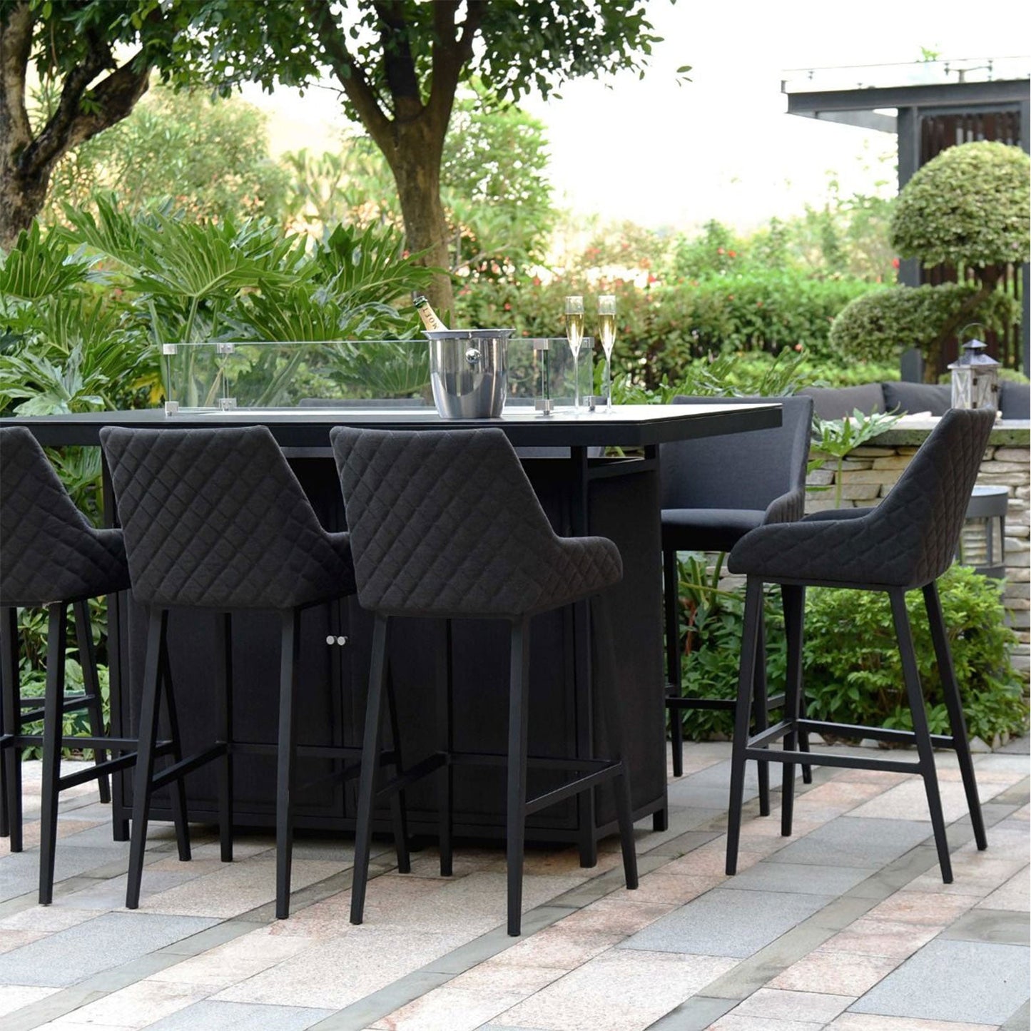 Regal Outdoor 8 Seat Rectangular Fire Pit Bar Set