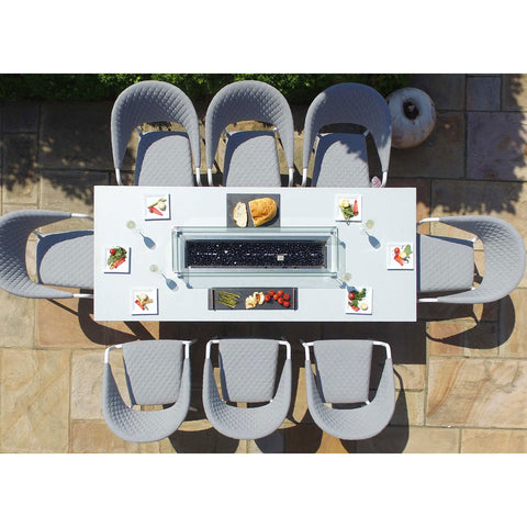 Pebble Outdoor 8 Seat Rectangular Dining Set with Fire Pit Table