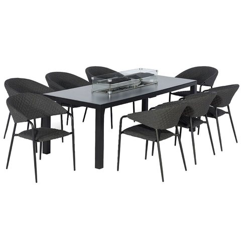 Pebble Outdoor 8 Seat Rectangular Dining Set with Fire Pit Table