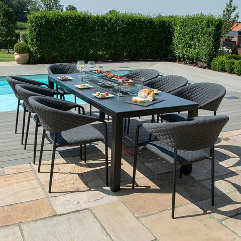 Pebble Outdoor 8 Seat Rectangular Dining Set with Fire Pit Table